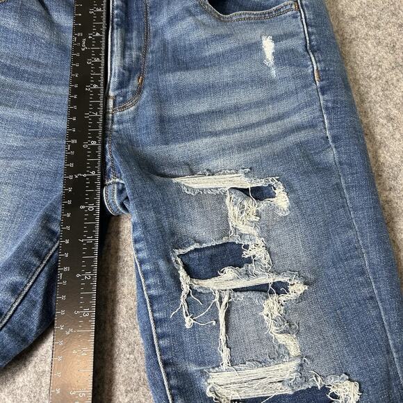 American Eagle Jeans Womens 6 X-long Distressed Raw Hem Blue Skinny Stretch - Picture 3 of 9
